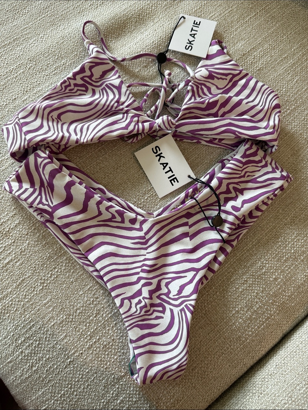 Skatie Lavender Zebra Lace-Up Bikini